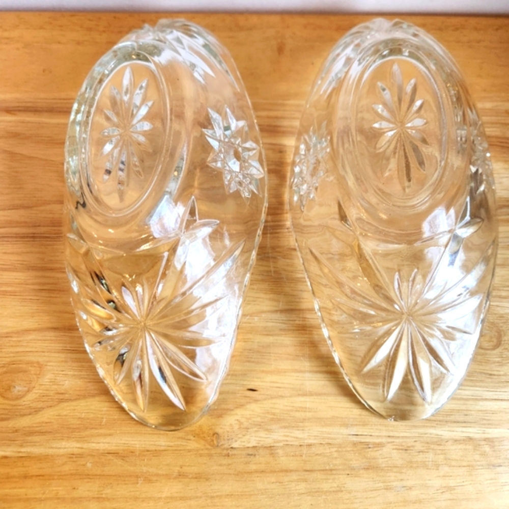 Pair EAPC Glass Celery Star of David Relish Dish Bowls Hocking Glass Vintage